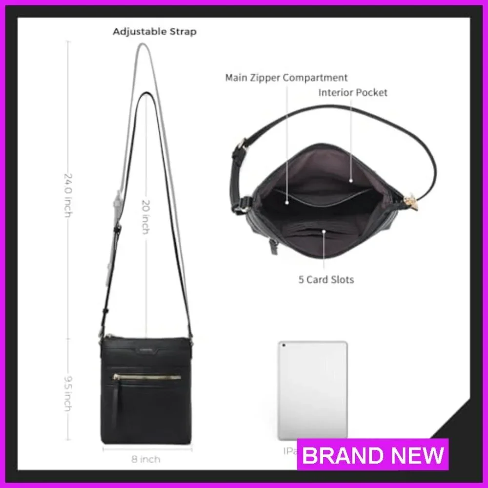 Vegan Leather Crossbody Bag Satchel Travel Purse Functional Chic Minimal